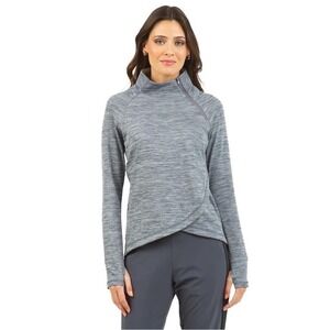 IBKUL Womens Gray Heather Quarter Zip Pullover Long Sleeve Athleisure Top Size S
